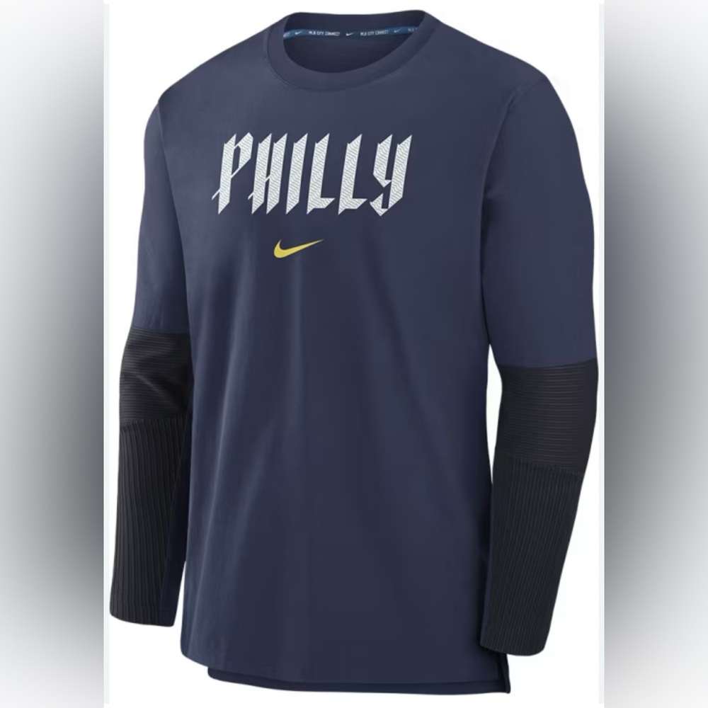 Nike Men's Philly Navy Long Sleeve Jersey with Yellow Swoosh